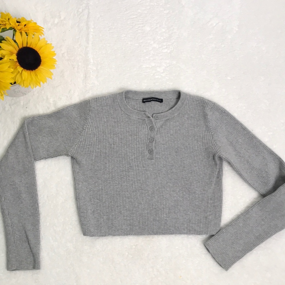 Brandy Melville Crop Gray Long Sleeve Sweater